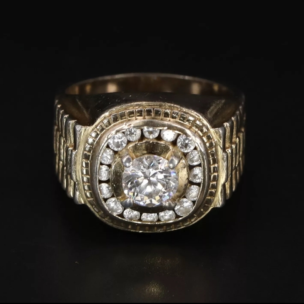 SETA White CZ Pave Men's Gold Ring